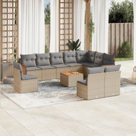 Set de sofás de jardín 11pzas con cojines ratán sintético beige en Conjuntos de jardín | Comprar online en Foru.es