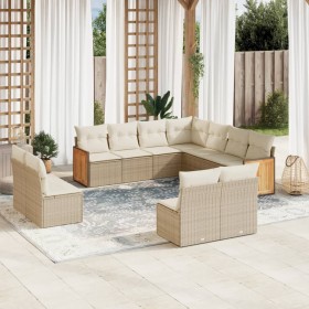 Set de sofás de jardín 11pzas con cojines ratán sintético beige en Conjuntos de jardín | Comprar online en Foru.es