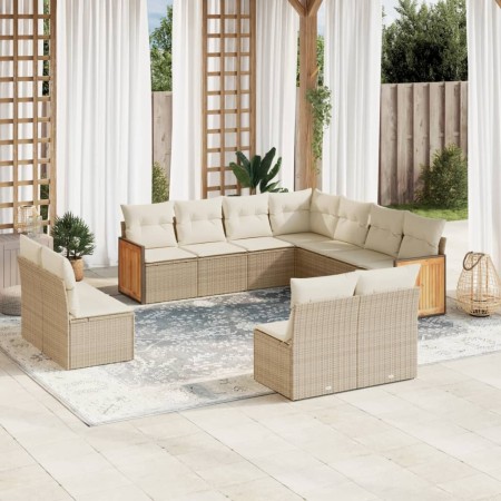 Set de sofás de jardín 11pzas con cojines ratán sintético beige en Conjuntos de jardín | Comprar online en Foru.es
