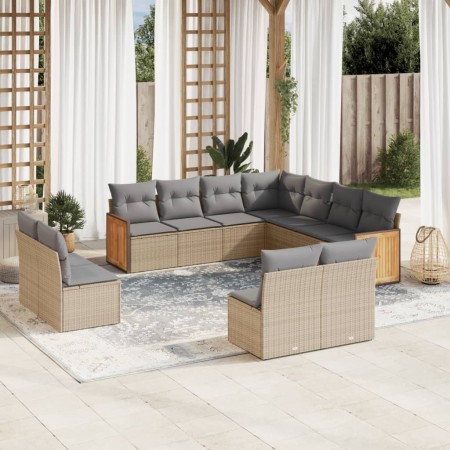 Set de sofás de jardín 11pzas con cojines ratán sintético beige en Conjuntos de jardín | Comprar online en Foru.es