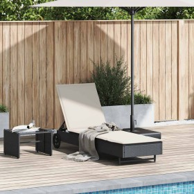 Tumbona con ruedas y cojín ratán sintético negro de , Tumbonas - Ref: Foro24-4104033, Precio: 164,63 €, Descuento: %