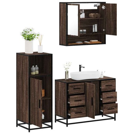 Set de muebles baño 3 pzas madera contrachapada roble marrón de , Muebles de baño - Ref: Foro24-3300994, Precio: 268,83 €, De...
