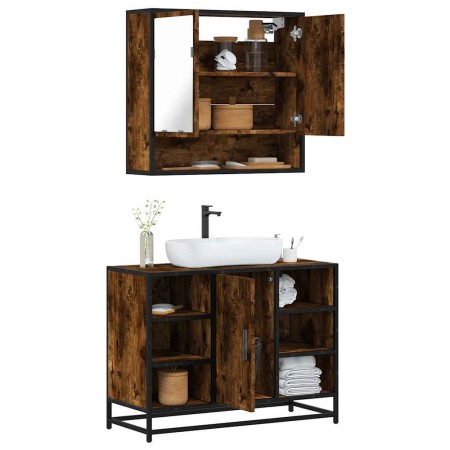 Set de muebles baño 2 pzas madera contrachapada roble ahumado de , Muebles de baño - Ref: Foro24-3300942, Precio: 149,10 €, D...