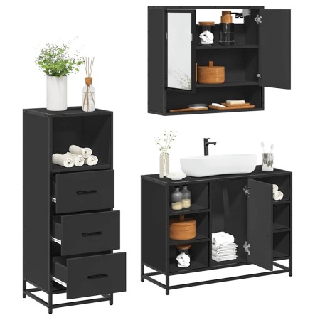 Juego de muebles de baño 3 pzas madera contrachapada negro de , Muebles de baño - Ref: Foro24-3301060, Precio: 243,36 €, Desc...