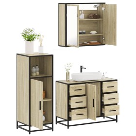 Set de muebles de baño 3 pzas madera contrachapada roble Sonoma de , Muebles de baño - Ref: Foro24-3300961, Precio: 255,52 €,...