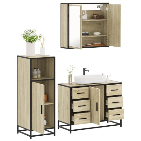 Set de muebles de baño 3 pzas madera contrachapada roble Sonoma de , Muebles de baño - Ref: Foro24-3300961, Precio: 255,52 €,...