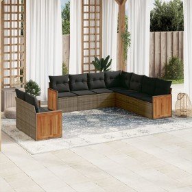 Set de muebles de jardín 9 pzas y cojines ratán sintético gris en Conjuntos de jardín | Comprar online en Foru.es