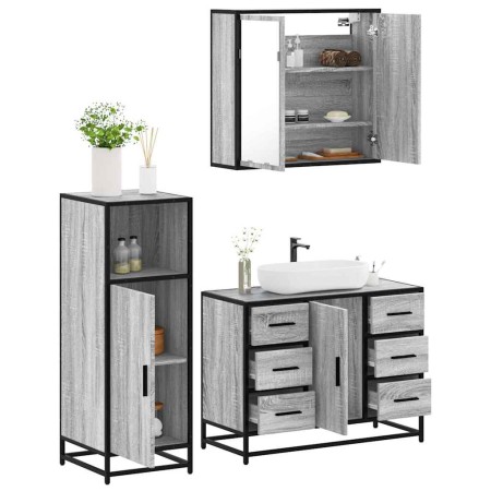 Set de muebles de baño 3 pzas madera contrachapada gris sonoma de , Muebles de baño - Ref: Foro24-3300963, Precio: 283,26 €, ...