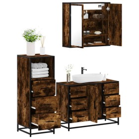 Set de muebles baño 3 pzas madera contrachapada roble ahumado de , Muebles de baño - Ref: Foro24-3301022, Precio: 284,06 €, D...