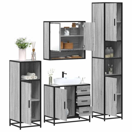 Set de muebles de baño 4 pzas madera contrachapada gris sonoma de , Muebles de baño - Ref: Foro24-3301228, Precio: 452,61 €, ...