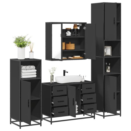 Juego de muebles de baño 4 pzas madera contrachapada negro de , Muebles de baño - Ref: Foro24-3301200, Precio: 465,28 €, Desc...