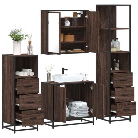 Set de muebles baño 4 pzas madera contrachapada roble marrón de , Muebles de baño - Ref: Foro24-3301249, Precio: 319,19 €, De...