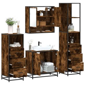 Set de muebles baño 4 pzas madera contrachapada roble ahumado de , Muebles de baño - Ref: Foro24-3301277, Precio: 296,84 €, D...