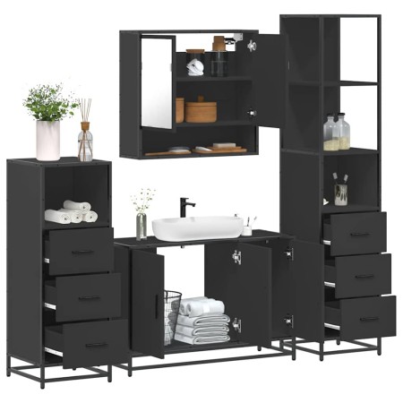 Juego de muebles de baño 4 pzas madera contrachapada negro de , Muebles de baño - Ref: Foro24-3301280, Precio: 361,91 €, Desc...