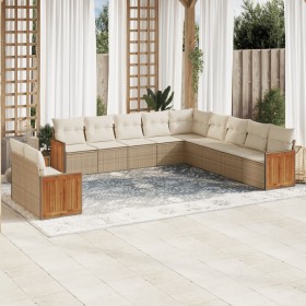 Set de sofás de jardín 11pzas con cojines ratán sintético beige en Conjuntos de jardín | Comprar online en Foru.es