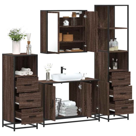Set de muebles baño 4 pzas madera contrachapada roble marrón de , Muebles de baño - Ref: Foro24-3301254, Precio: 346,94 €, De...