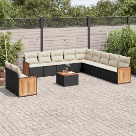 Set de sofás de jardín 12 piezas cojines ratán sintético negro en Conjuntos de jardín | Comprar online en Foru.es