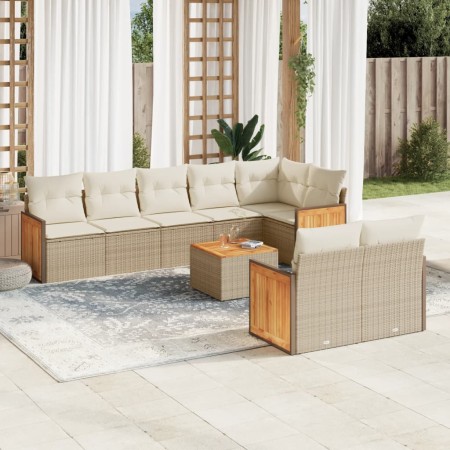 Set de sofás de jardín 9 pzas con cojines ratán sintético beige en Conjuntos de jardín | Comprar online en Foru.es