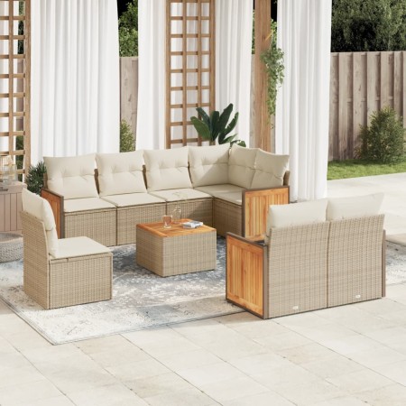 Set de sofás de jardín 9 pzas con cojines ratán sintético beige en Conjuntos de jardín | Comprar online en Foru.es