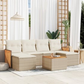 Set sofás de jardín 7 piezas y cojines ratán sintético beige en Conjuntos de jardín | Comprar online en Foru.es