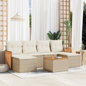Set sofás de jardín 7 piezas y cojines ratán sintético beige en Conjuntos de jardín | Comprar online en Foru.es