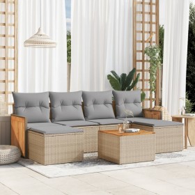 Set sofás de jardín 7 piezas y cojines ratán sintético beige en Conjuntos de jardín | Comprar online en Foru.es