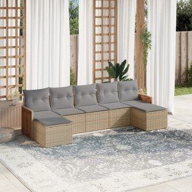 Set sofás de jardín 7 piezas y cojines ratán sintético beige en Conjuntos de jardín | Comprar online en Foru.es