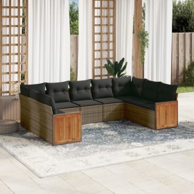Set de muebles de jardín 9 pzas y cojines ratán sintético gris en Conjuntos de jardín | Comprar online en Foru.es