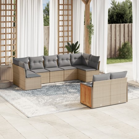 Set de sofás de jardín 9 pzas con cojines ratán sintético beige en Conjuntos de jardín | Comprar online en Foru.es