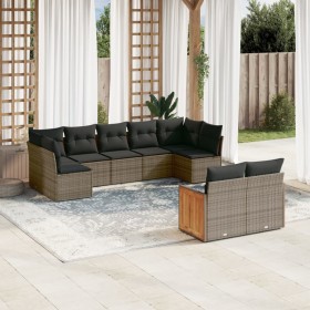 Set de muebles de jardín 9 pzas y cojines ratán sintético gris en Conjuntos de jardín | Comprar online en Foru.es