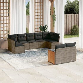 Set de muebles de jardín 9 pzas y cojines ratán sintético gris en Conjuntos de jardín | Comprar online en Foru.es