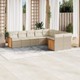 Set de sofás de jardín 9 pzas con cojines ratán sintético beige en Conjuntos de jardín | Comprar online en Foru.es