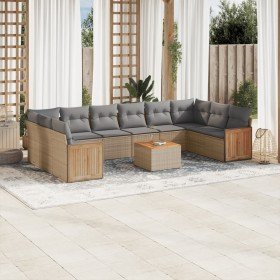 Set de sofás de jardín 11pzas con cojines ratán sintético beige en Conjuntos de jardín | Comprar online en Foru.es