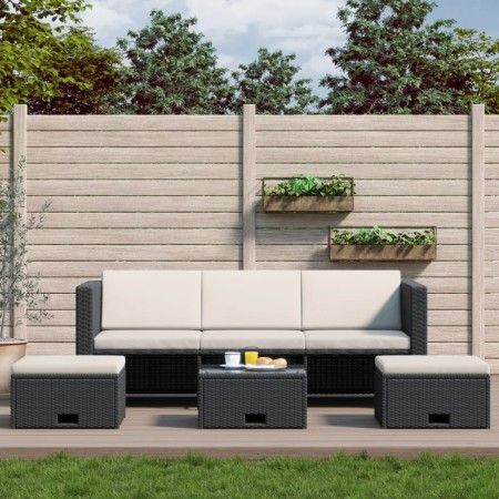 Set de muebles de jardín 4 pzas y cojines ratán sintético negro de vidaXL, Conjuntos de jardín - Ref: Foro24-43104, Precio: 4...