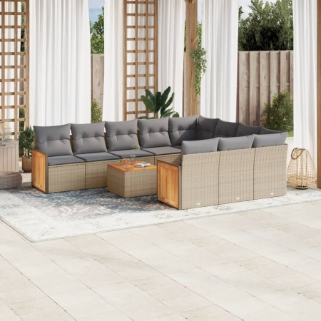 Set de sofás de jardín 11pzas con cojines ratán sintético beige en Conjuntos de jardín | Comprar online en Foru.es