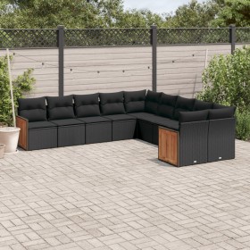 Set de sofás de jardín 10 pzas cojines ratán sintético negro en Conjuntos de jardín | Comprar online en Foru.es