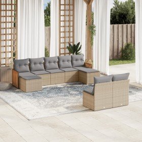 Set de sofás de jardín 9 pzas con cojines ratán sintético beige en Conjuntos de jardín | Comprar online en Foru.es