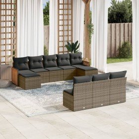Set de sofás de jardín 10 pzas con cojines ratán sintético gris en Conjuntos de jardín | Comprar online en Foru.es