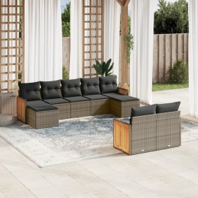 Set de muebles de jardín 9 pzas y cojines ratán sintético gris en Conjuntos de jardín | Comprar online en Foru.es