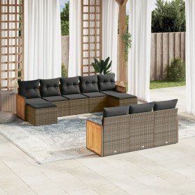 Set de sofás de jardín 10 pzas con cojines ratán sintético gris en Conjuntos de jardín | Comprar online en Foru.es