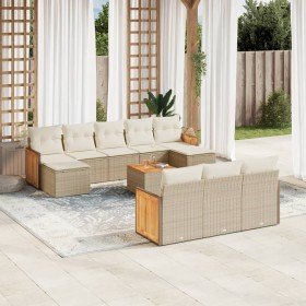 Set de sofás de jardín 11pzas con cojines ratán sintético beige en Conjuntos de jardín | Comprar online en Foru.es