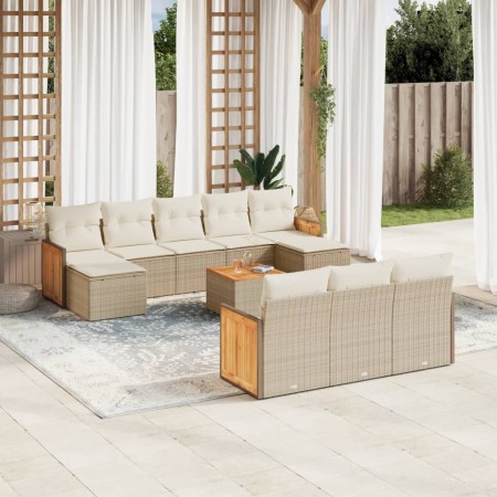 Set de sofás de jardín 11pzas con cojines ratán sintético beige en Conjuntos de jardín | Comprar online en Foru.es
