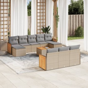 Set de sofás de jardín 11pzas con cojines ratán sintético beige en Conjuntos de jardín | Comprar online en Foru.es