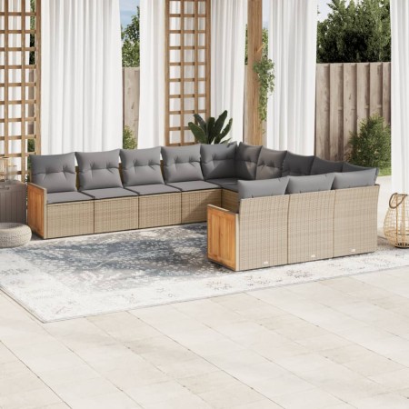 Set de sofás de jardín 11pzas con cojines ratán sintético beige en Conjuntos de jardín | Comprar online en Foru.es