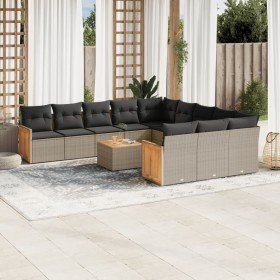 Set de sofás de jardín 12 pzas con cojines ratán sintético gris en Conjuntos de jardín | Comprar online en Foru.es