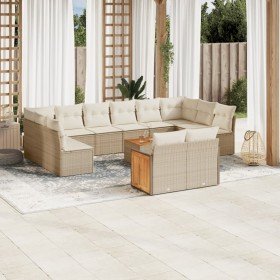 Set sofás de jardín con cojines 13 pzas ratán sintético beige en Conjuntos de jardín | Comprar online en Foru.es