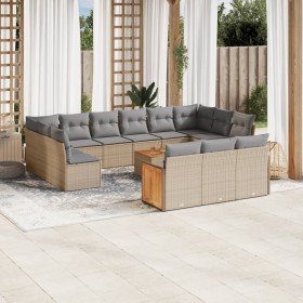 Set sofás de jardín 14 pzas con cojines ratán sintético beige en Conjuntos de jardín | Comprar online en Foru.es