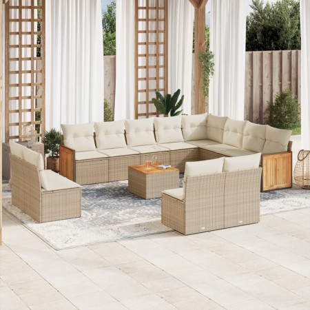 Set sofás de jardín con cojines 13 pzas ratán sintético beige en Conjuntos de jardín | Comprar online en Foru.es