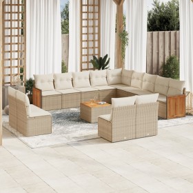 Set sofás de jardín 14 pzas con cojines ratán sintético beige en Conjuntos de jardín | Comprar online en Foru.es
