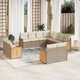 Set de sofás de jardín 11pzas con cojines ratán sintético beige en Conjuntos de jardín | Comprar online en Foru.es